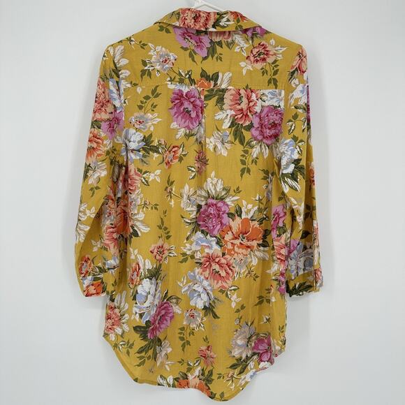 Rachel Rachel Roy Shirt Womens Small Linen Blend Button Up Floral Top Blouse - Picture 8 of 9